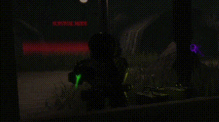 a person is standing in front of a window with a sign that says extreme mode