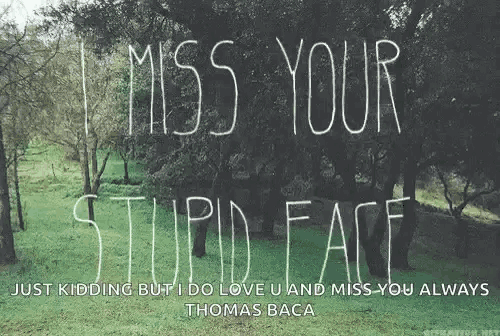 a quote from thomas baca says i miss your stupid face just kidding but i do love u and miss you always