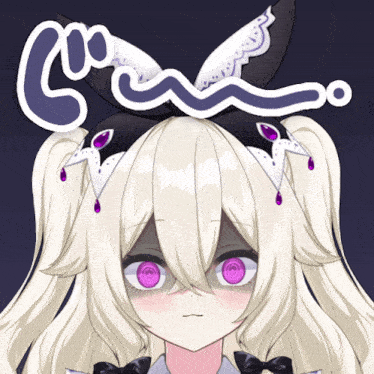 a drawing of a girl with white hair and purple eyes has a purple swirl on her head