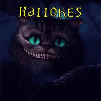 cheshire cat from alice in wonderland with the words hallokes on the bottom