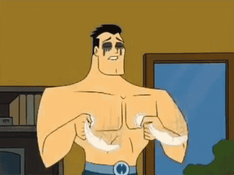 a cartoon of a shirtless man with tears in his eyes