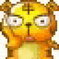 a pixel art of a tiger with glasses and a cross on its forehead .
