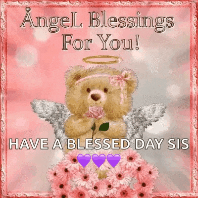 a teddy bear dressed as an angel is holding a rose and flowers .
