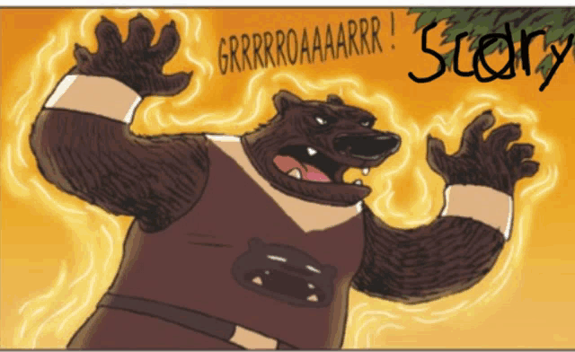 a cartoon drawing of a bear with the words grrrroaaarrr written on the bottom