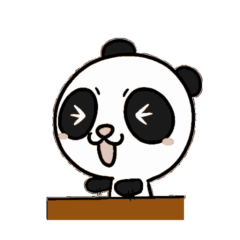 a cartoon panda bear is sticking its tongue out and sitting on a table .