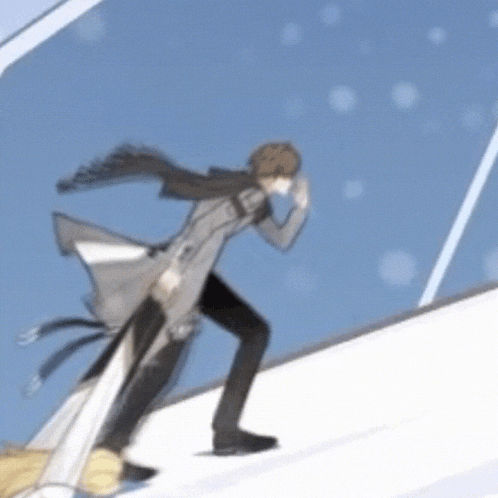 a blurry picture of a man in a white coat walking down a snowy hill