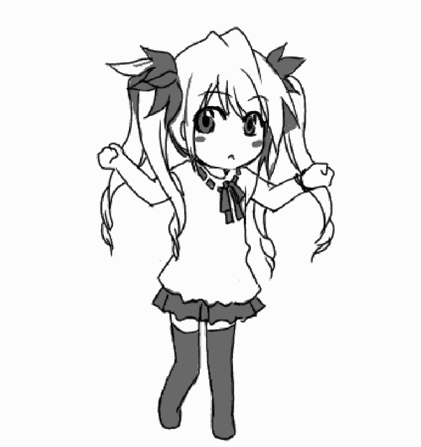 a black and white drawing of a little girl with long hair