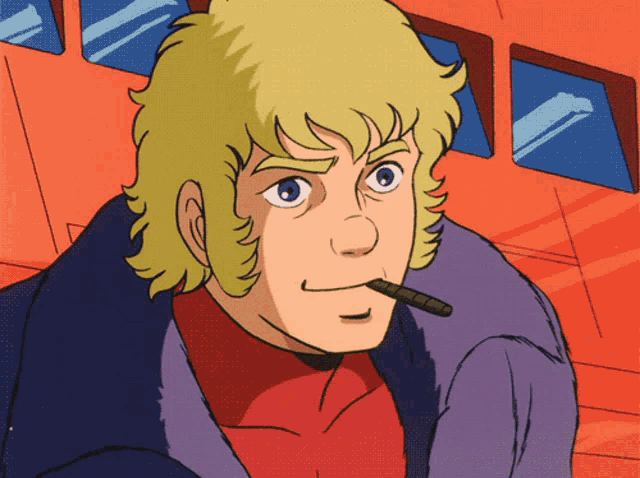 a close up of a cartoon character with a cigarette in his mouth