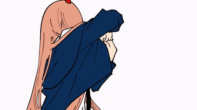 a cartoon drawing of a girl with long pink hair