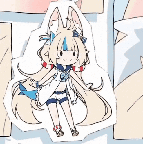 a drawing of a little girl with a fox 's tail