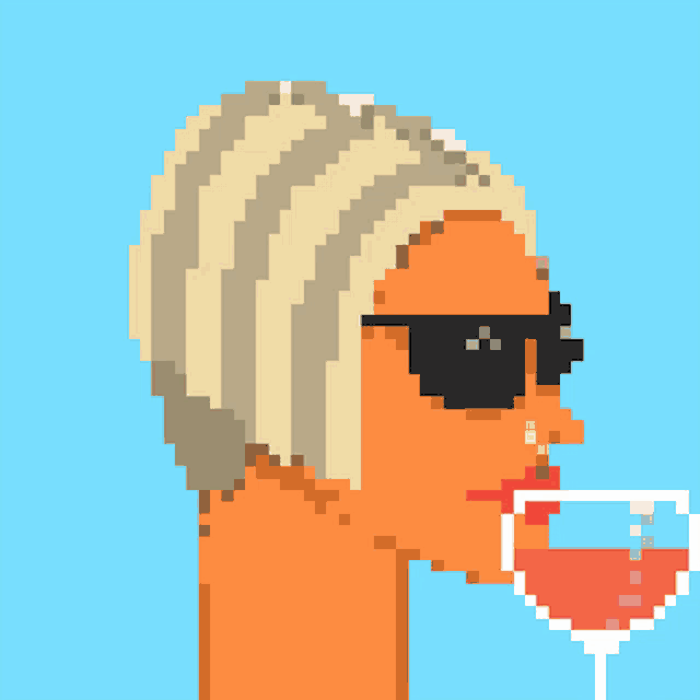 a pixel art drawing of a person with sunglasses and the words " not all karens just most "