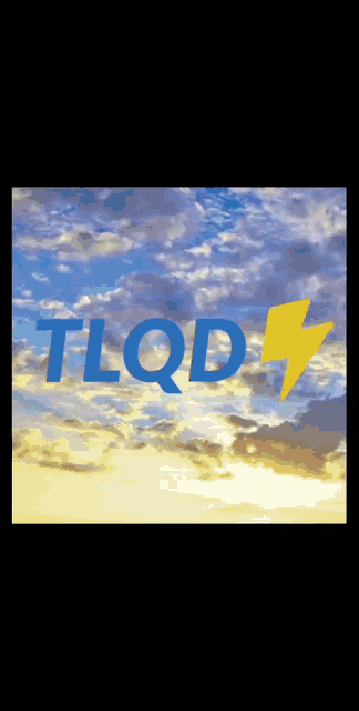 a blue and yellow logo for tlqd with a lightning bolt