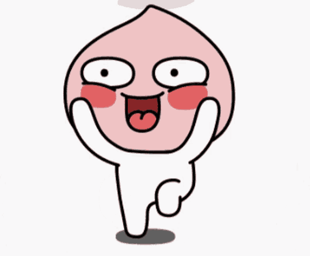 a cartoon of a peach with big eyes and a big smile