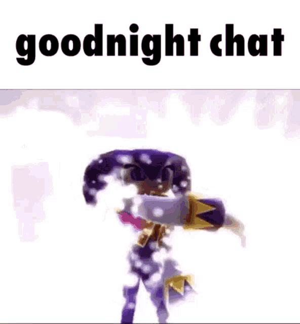 a cartoon character is standing in a cloud with the words `` goodnight chat '' written above him .