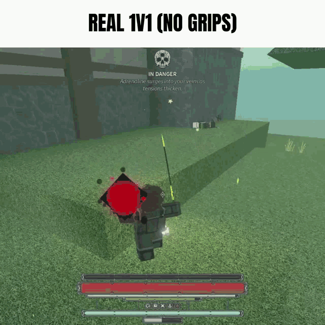 a screenshot of a video game with the words real 1v1 ( no grips )