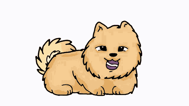 a cartoon drawing of a pomeranian with a purple mouth