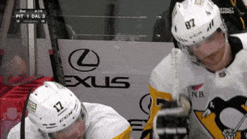 a hockey player wearing a helmet with the number 87