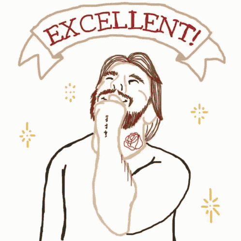 a drawing of a man with a tattoo on his neck and the words excellent above him