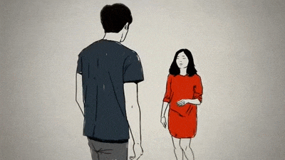a cartoon of a man and a woman standing next to each other .