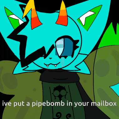 a drawing of a cat with horns and the words ive put a pipebomb in your mailbox