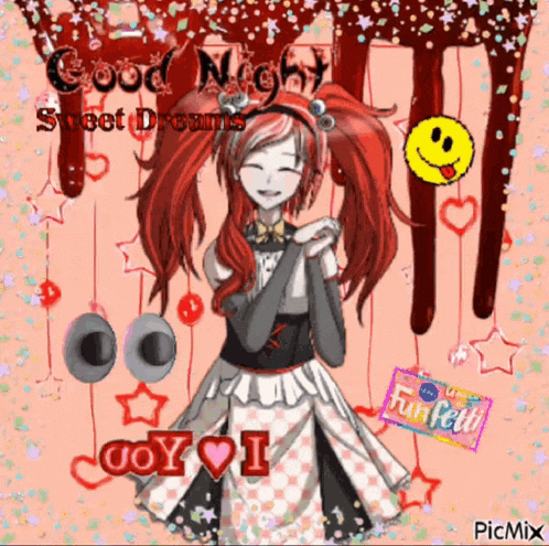 a picture of a girl with red hair and the words good night sweet dreams