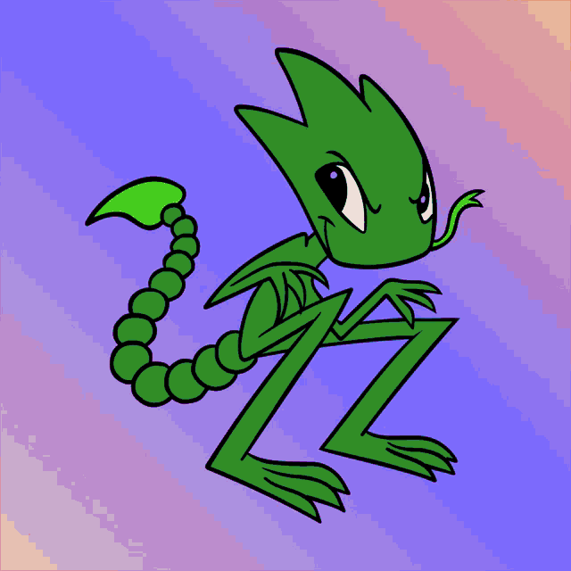 a drawing of a blue monster with a purple tail