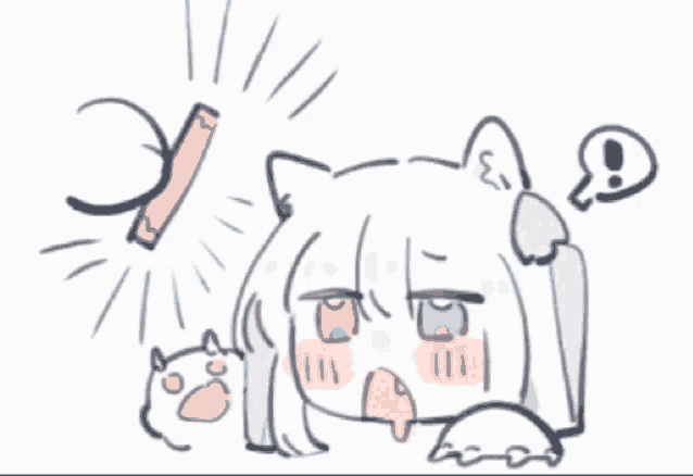 a drawing of a cat with a crayon sticking out of its ear
