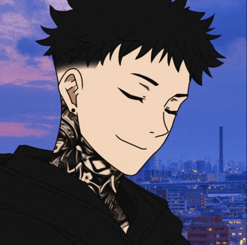 a man with a tattoo on his neck is smiling