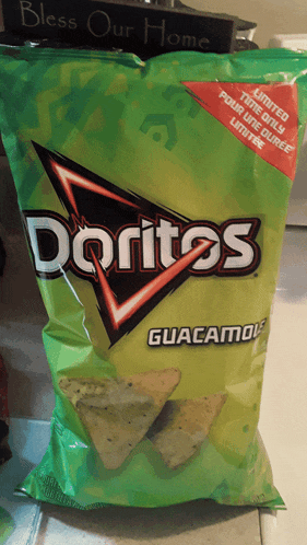 a bag of doritos guacamole chips is on a counter