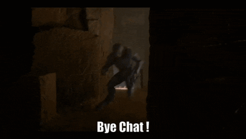 a video of a cave with the words bye chat on the bottom