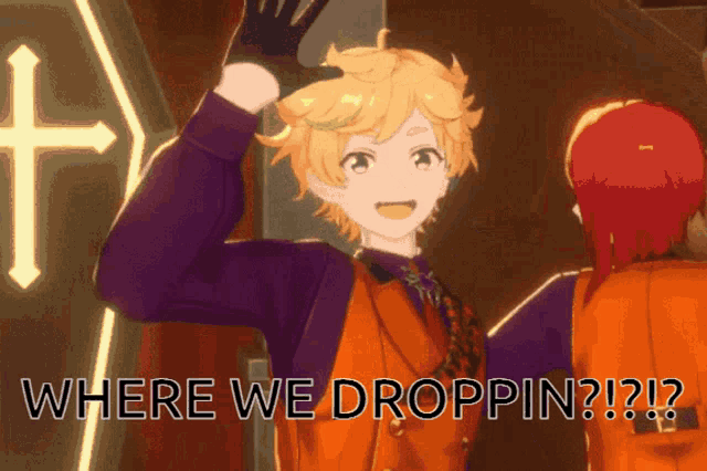 a cartoon character with the words " where we droppin " written on the bottom