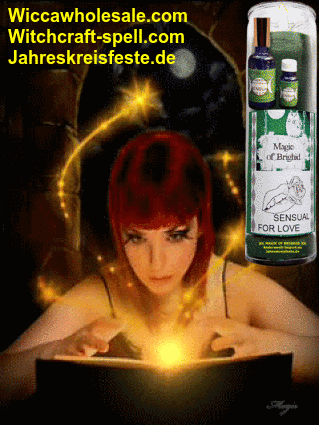 a woman with red hair is reading a book next to a bottle of magic of bright sensual for love