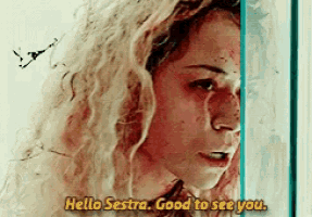 a woman says hello sestra good to see you while looking out a window