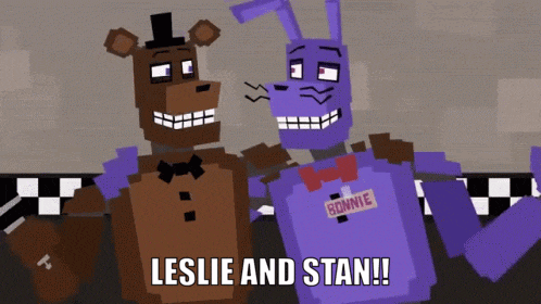a cartoon of a bear and a bunny with the words leslie and stan