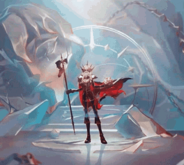a painting of a woman in a red cape holding a wand
