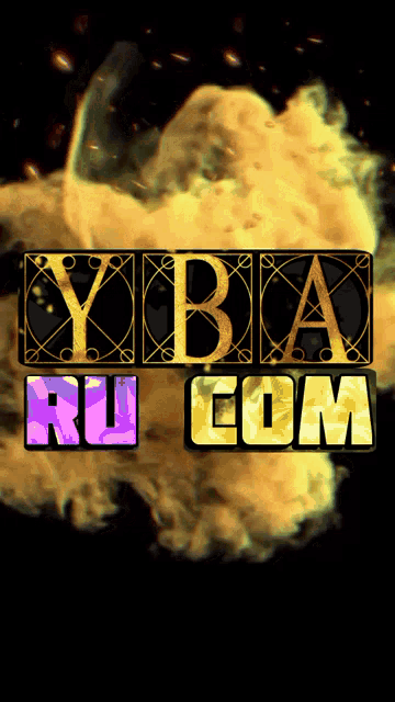 a logo for yba ru com is displayed on a dark background
