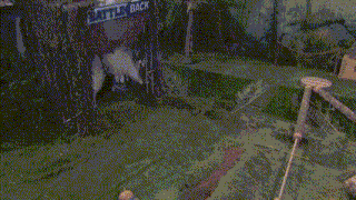 smoke is coming out of a hole in the ground with the words battleback on the bottom