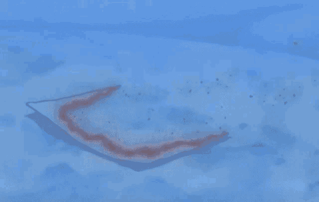 a painting of a snowy field with a few red spots