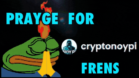 a cartoon frog praying with the words prayge for frens
