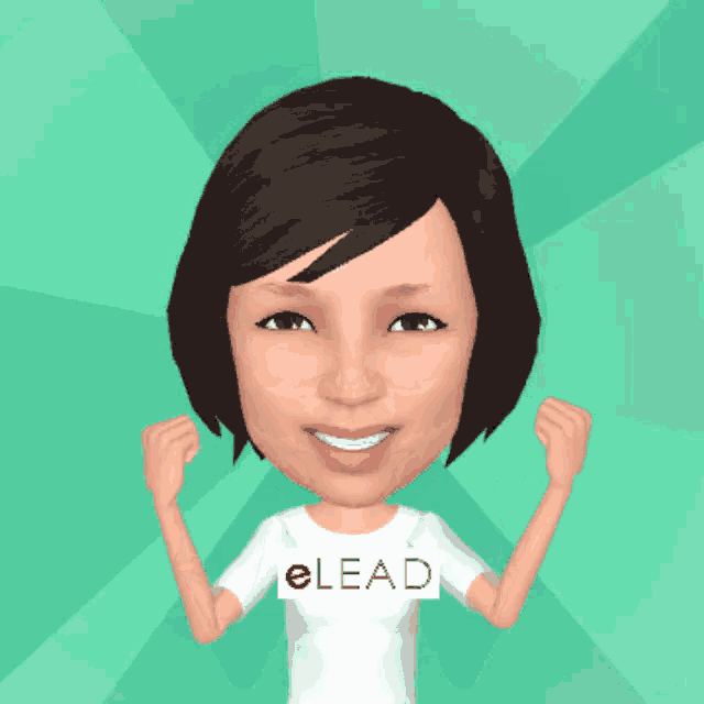 a cartoon of a woman wearing a white shirt that says ellead