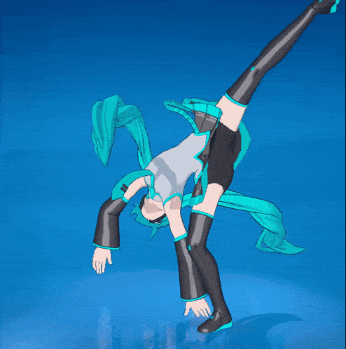 a cartoon of hatsune miku is doing a handstand