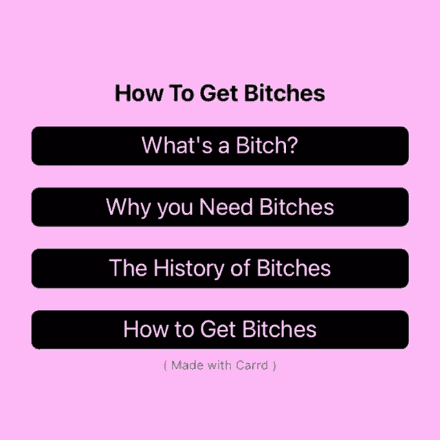 how to get bitches what 's a bitch why you need bitches the history of bitches and how to get bitches made with carrd