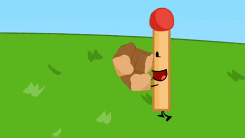 a cartoon drawing of a pin and a match standing in a field