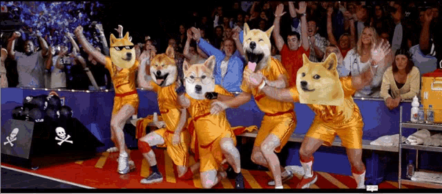 a group of people with doge faces on them