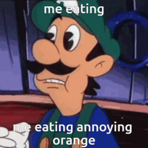 Eating Eating Annoying Orange GIF - Eating Eating Annoying Orange Luigi GIFs