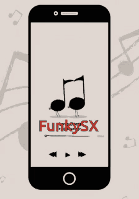 a phone with a music app called funkysx on the screen