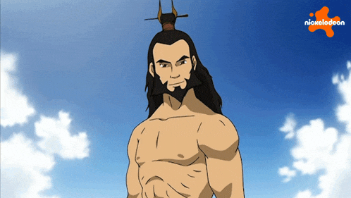 a shirtless cartoon character from nickelodeon is standing in front of a blue sky