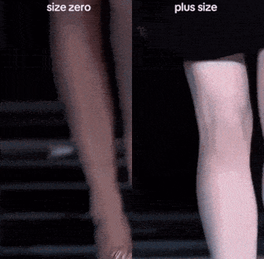 a picture of a woman 's legs with the words size zero and plus size below them