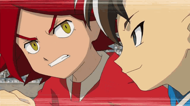 two anime characters are looking at each other with their eyes closed