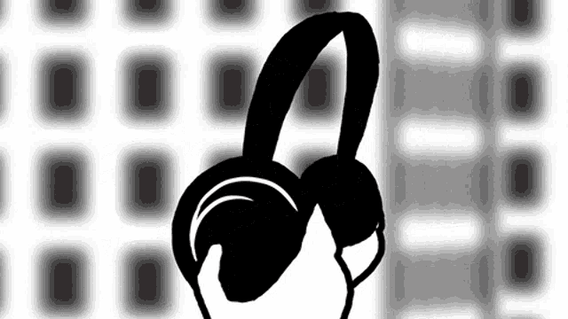 a drawing of a person wearing headphones with a checkered background